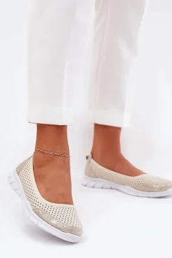 Discount Buty damskie Vinceza Skórzane Ażurowe Baleriny Vinceza 95323 Beżowe