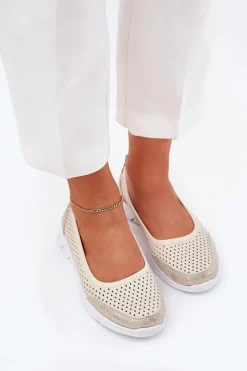 Discount Buty damskie Vinceza Skórzane Ażurowe Baleriny Vinceza 95323 Beżowe