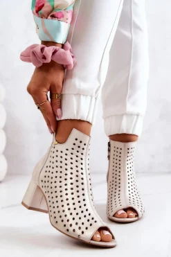 Botki Wiosenne|Botki Maciejka>Maciejka Skórzane Ażurowe Botki 05420-04 Beżowe