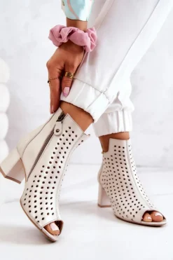 Botki Wiosenne|Botki Maciejka></noscript>Maciejka Skórzane Ażurowe Botki 05420-04 Beżowe