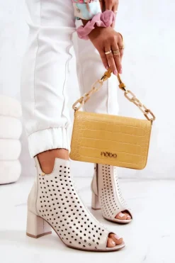 Botki Wiosenne|Botki Maciejka></noscript>Maciejka Skórzane Ażurowe Botki 05420-04 Beżowe