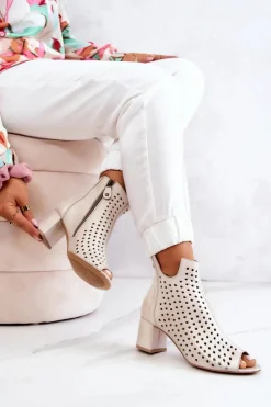 Botki Wiosenne|Botki Maciejka></noscript>Maciejka Skórzane Ażurowe Botki 05420-04 Beżowe