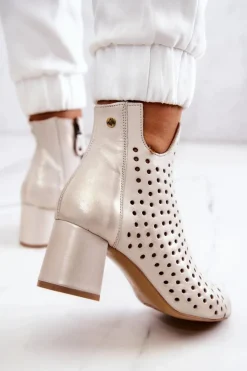 Botki Wiosenne|Botki Maciejka></noscript>Maciejka Skórzane Ażurowe Botki 05420-04 Beżowe