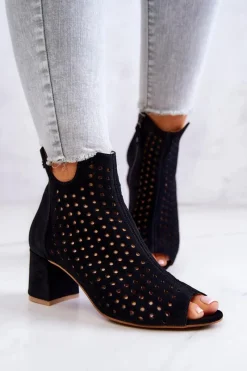 Botki Wiosenne|Botki Maciejka>Maciejka Skórzane Ażurowe Botki 05420-43 Czarne