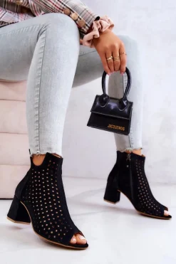 Botki Wiosenne|Botki Maciejka></noscript>Maciejka Skórzane Ażurowe Botki 05420-43 Czarne