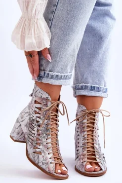 Hot Skórzane Ażurowe Botki 04040-11 Białe Damskie Botki Wiosenne|Botki Maciejka