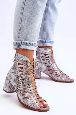 Hot Skórzane Ażurowe Botki 04040-11 Białe Damskie Botki Wiosenne|Botki Maciejka