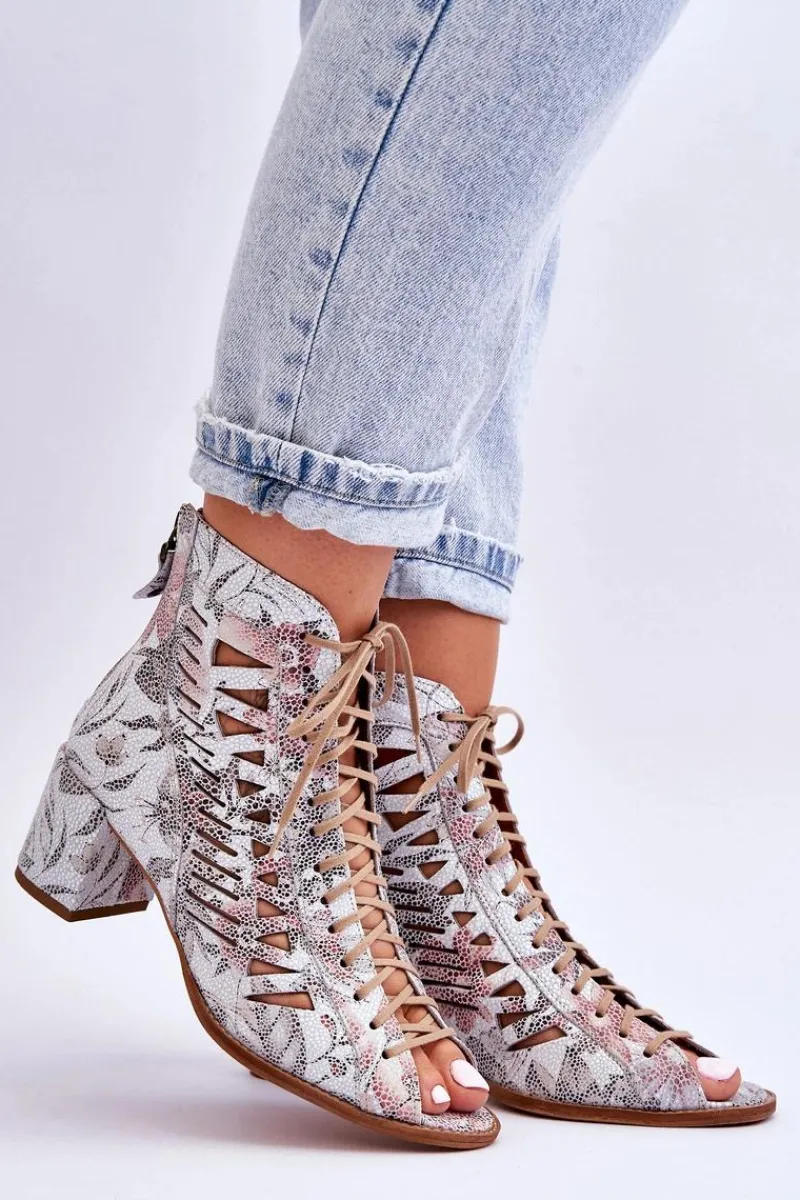 Hot Skórzane Ażurowe Botki 04040-11 Białe Damskie Botki Wiosenne|Botki Maciejka