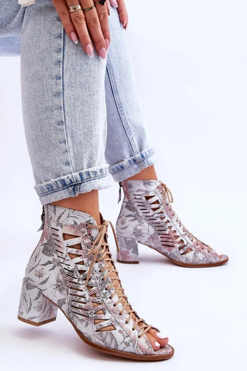 Hot Skórzane Ażurowe Botki 04040-11 Białe Damskie Botki Wiosenne|Botki Maciejka