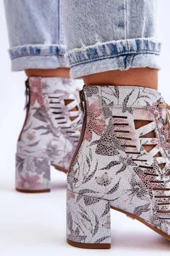 Hot Skórzane Ażurowe Botki 04040-11 Białe Damskie Botki Wiosenne|Botki Maciejka