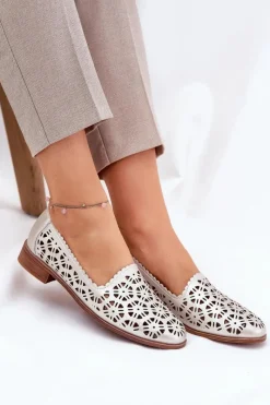 Damskie buty S.Barski Skórzane Ażurowe Mokasyny Damskie S.Barski LR51-646 Złote