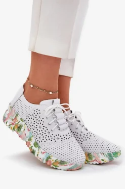 Buty Sportowe Na Platformie|Półbuty Skórzane></noscript>Artiker Skórzane Ażurowe Półbuty Damskie Na Koturnie 56C1532 Białe