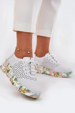 Buty Sportowe Na Platformie|Półbuty Skórzane></noscript>Artiker Skórzane Ażurowe Półbuty Damskie Na Koturnie 56C1532 Białe