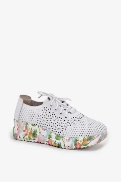 Buty Sportowe Na Platformie|Półbuty Skórzane></noscript>Artiker Skórzane Ażurowe Półbuty Damskie Na Koturnie 56C1532 Białe