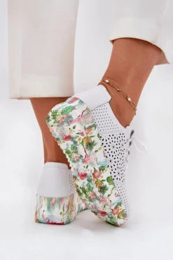 Buty Sportowe Na Platformie|Półbuty Skórzane></noscript>Artiker Skórzane Ażurowe Półbuty Damskie Na Koturnie 56C1532 Białe