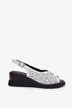 Best Buty damskie Vinceza Skórzane Ażurowe Sandały Damskie Na Koturnie Vinceza 79529 Białe Biały