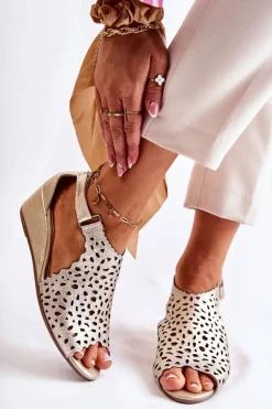 Sandały Ażurowe|Sandały Na Koturnie>Boto Skórzane Ażurowe Sandały Na Koturnie Złote Sellena