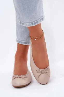 Discount Skórzane Baleriny Damskie P6800-04 Beżowe Damskie Baleriny Skórzane|Baleriny Klasyczne