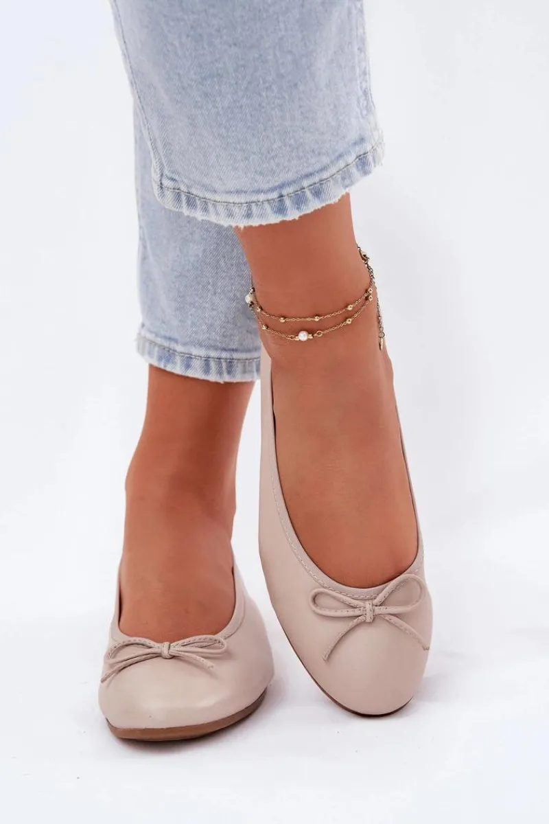 Discount Skórzane Baleriny Damskie P6800-04 Beżowe Damskie Baleriny Skórzane|Baleriny Klasyczne
