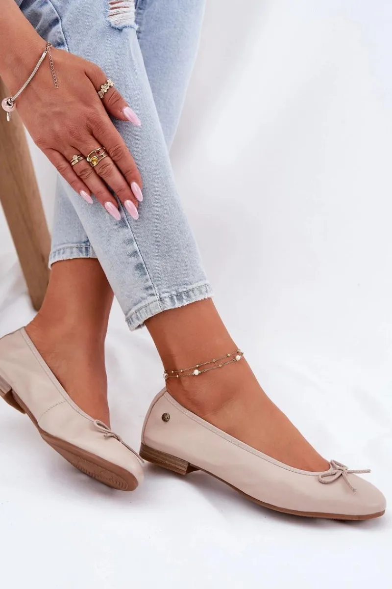 Discount Skórzane Baleriny Damskie P6800-04 Beżowe Damskie Baleriny Skórzane|Baleriny Klasyczne