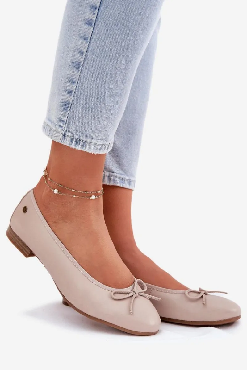 Discount Skórzane Baleriny Damskie P6800-04 Beżowe Damskie Baleriny Skórzane|Baleriny Klasyczne