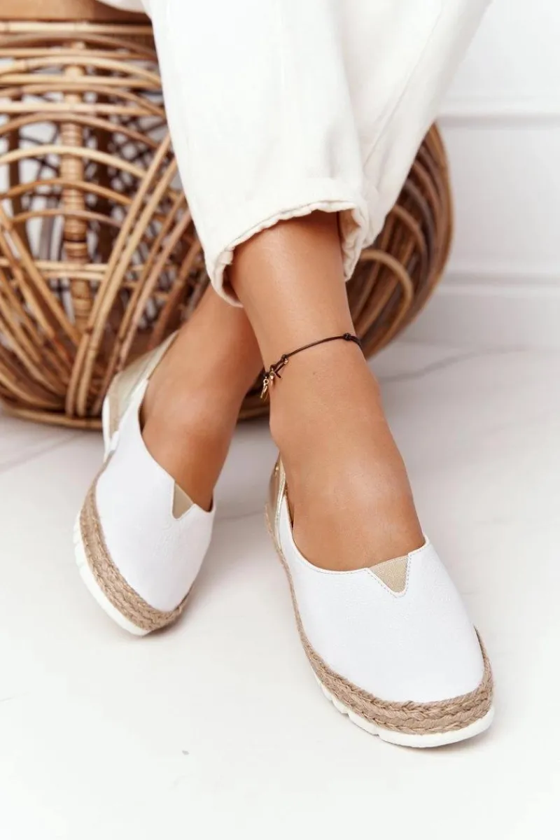 Discount Skórzane Baleriny 05056-11 Biało-Złote Damskie Baleriny Skórzane|Baleriny Klasyczne