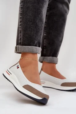 Outlet Skórzane Baleriny Na Koturnie Białe Nelviera Damskie Baleriny Skórzane|Baleriny Klasyczne