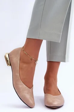 New Skórzane Baleriny Na Płaskim Obcasie Beżowe Vaani Damskie Baleriny Klasyczne
