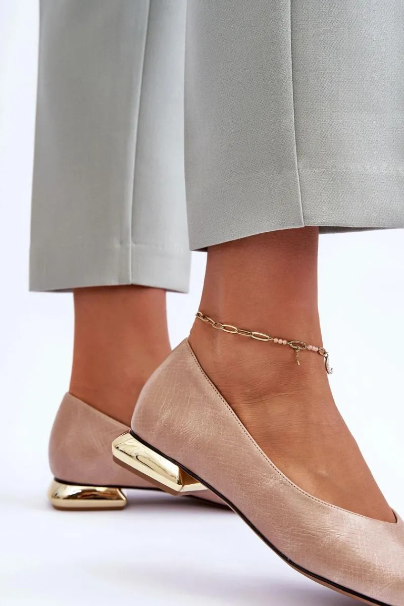 New Skórzane Baleriny Na Płaskim Obcasie Beżowe Vaani Damskie Baleriny Klasyczne