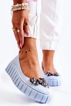 Clearance Skórzane Baleriny Na Platformie Z Ozdobą Niebieskie Ladette Damskie Baleriny Skórzane|Baleriny Klasyczne