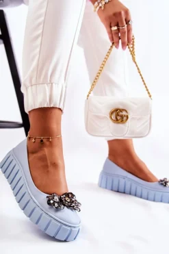 Clearance Skórzane Baleriny Na Platformie Z Ozdobą Niebieskie Ladette Damskie Baleriny Skórzane|Baleriny Klasyczne