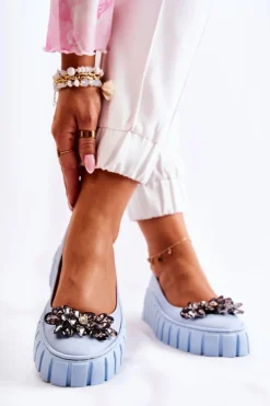 Clearance Skórzane Baleriny Na Platformie Z Ozdobą Niebieskie Ladette Damskie Baleriny Skórzane|Baleriny Klasyczne