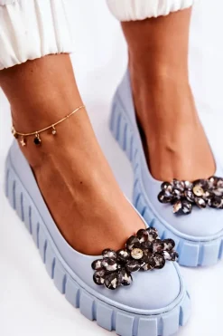 Clearance Skórzane Baleriny Na Platformie Z Ozdobą Niebieskie Ladette Damskie Baleriny Skórzane|Baleriny Klasyczne