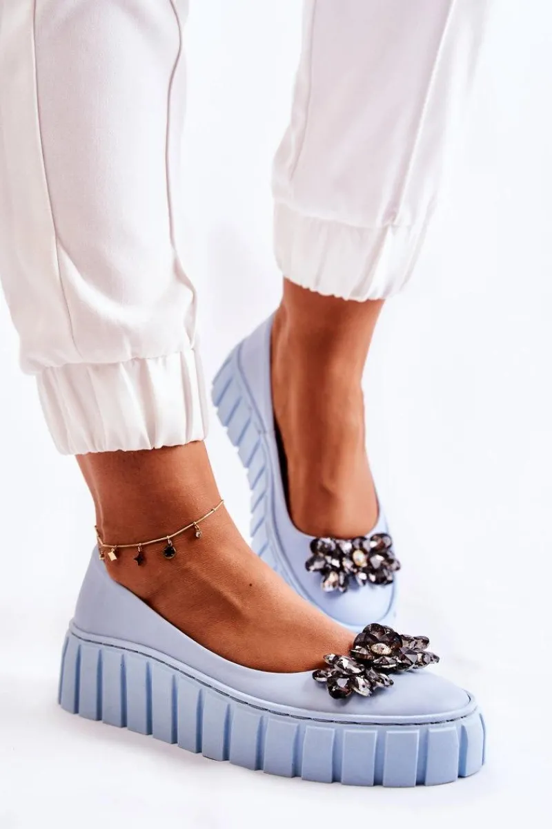 Clearance Skórzane Baleriny Na Platformie Z Ozdobą Niebieskie Ladette Damskie Baleriny Skórzane|Baleriny Klasyczne