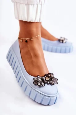 Clearance Skórzane Baleriny Na Platformie Z Ozdobą Niebieskie Ladette Damskie Baleriny Skórzane|Baleriny Klasyczne