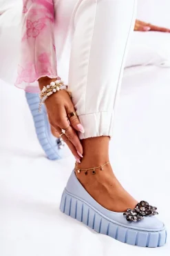 Clearance Skórzane Baleriny Na Platformie Z Ozdobą Niebieskie Ladette Damskie Baleriny Skórzane|Baleriny Klasyczne