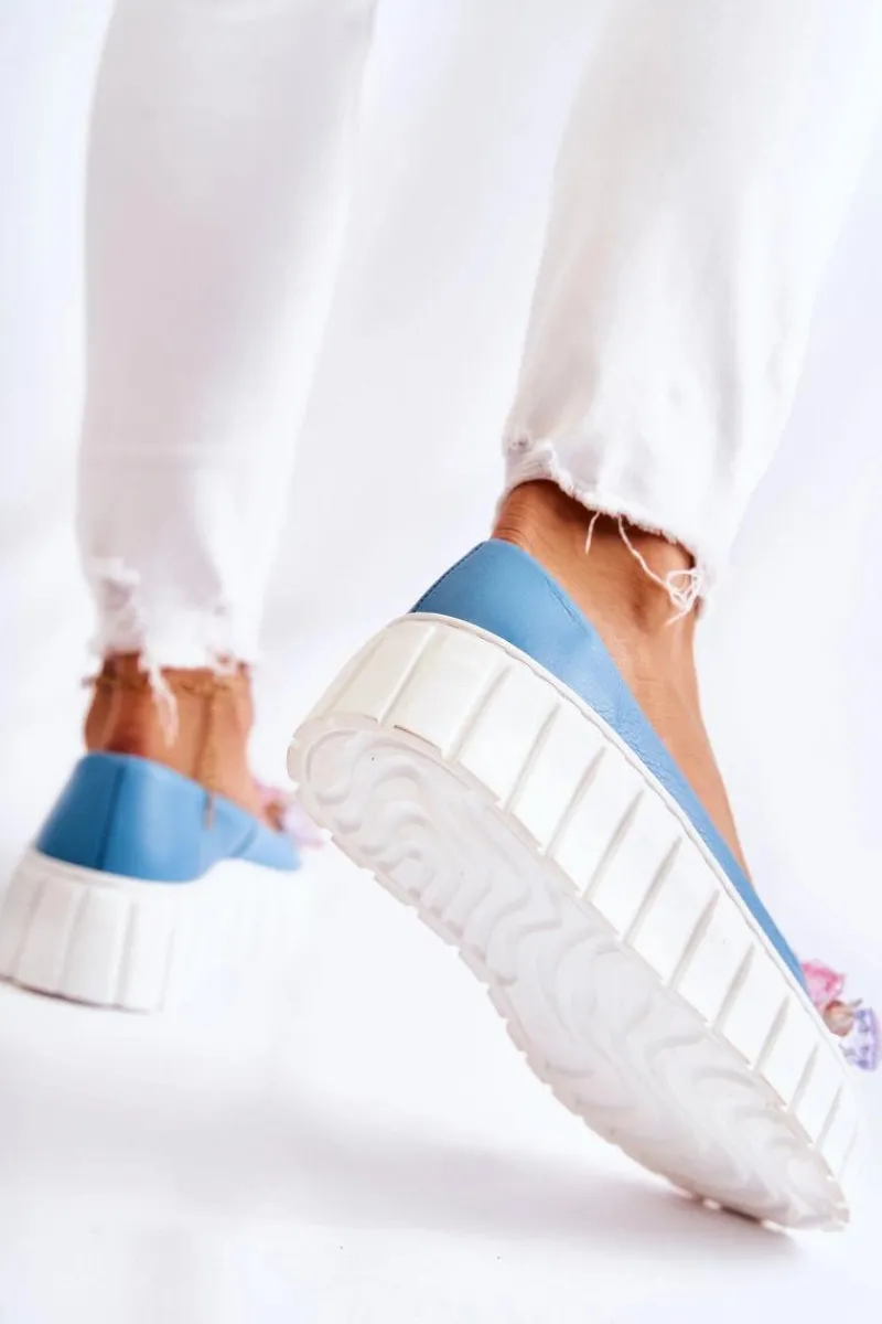 Best Skórzane Baleriny Na Platformie Z Ozdobą Niebiesko-Białe Ladette Damskie Baleriny Skórzane|Baleriny Klasyczne