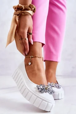 Online Skórzane Baleriny Na Platformie Z Ozdobą Białe Ladette Damskie Baleriny Skórzane|Baleriny Klasyczne