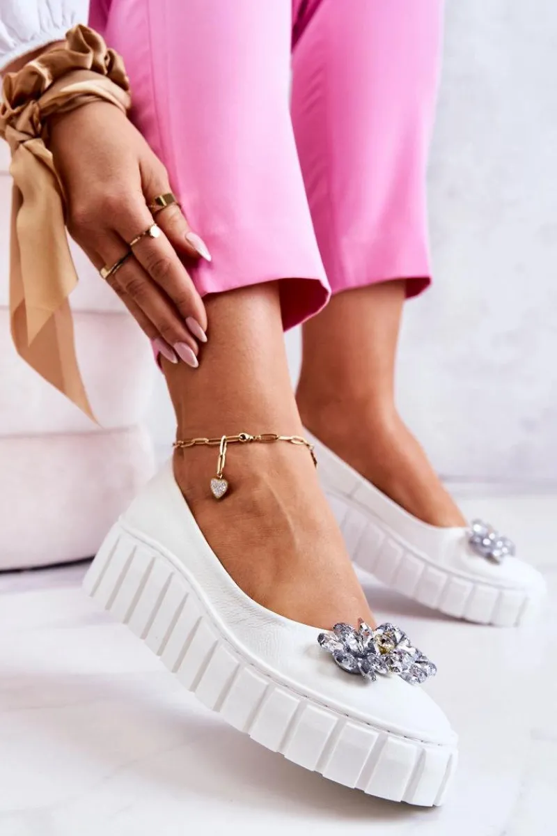 Online Skórzane Baleriny Na Platformie Z Ozdobą Białe Ladette Damskie Baleriny Skórzane|Baleriny Klasyczne