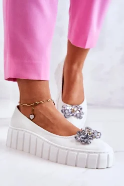 Online Skórzane Baleriny Na Platformie Z Ozdobą Białe Ladette Damskie Baleriny Skórzane|Baleriny Klasyczne