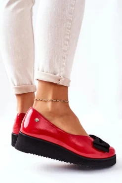 Online Maciejka Skórzane Baleriny Na Platformie 05062-08 Czerwone