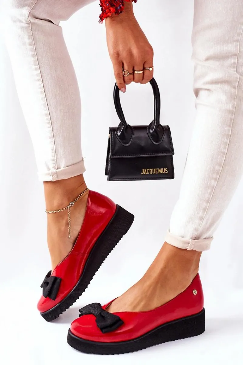 Online Maciejka Skórzane Baleriny Na Platformie 05062-08 Czerwone