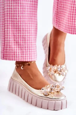 Baleriny Skórzane|Baleriny Klasyczne>Boto Skórzane Baleriny Na Platformie Z Ozdobą Złote Ladette