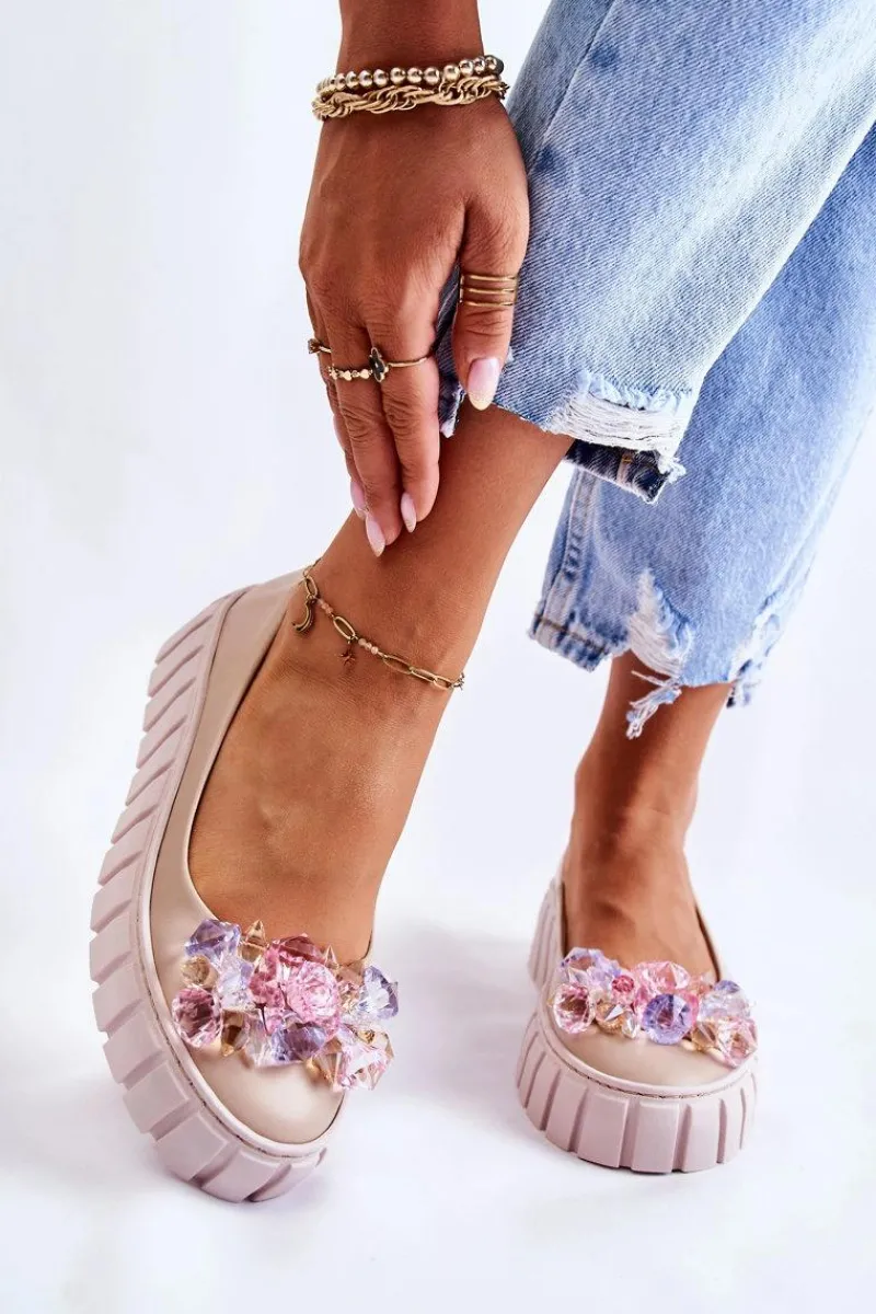 Baleriny Skórzane|Baleriny Klasyczne>Boto Skórzane Baleriny Na Platformie Z Kolorową Ozdobą Beżowe Ladette