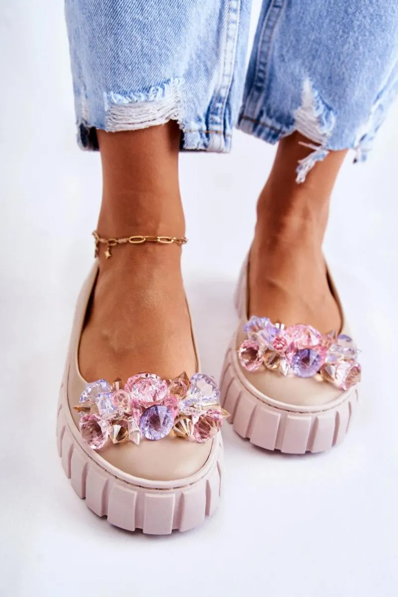 Baleriny Skórzane|Baleriny Klasyczne>Boto Skórzane Baleriny Na Platformie Z Kolorową Ozdobą Beżowe Ladette