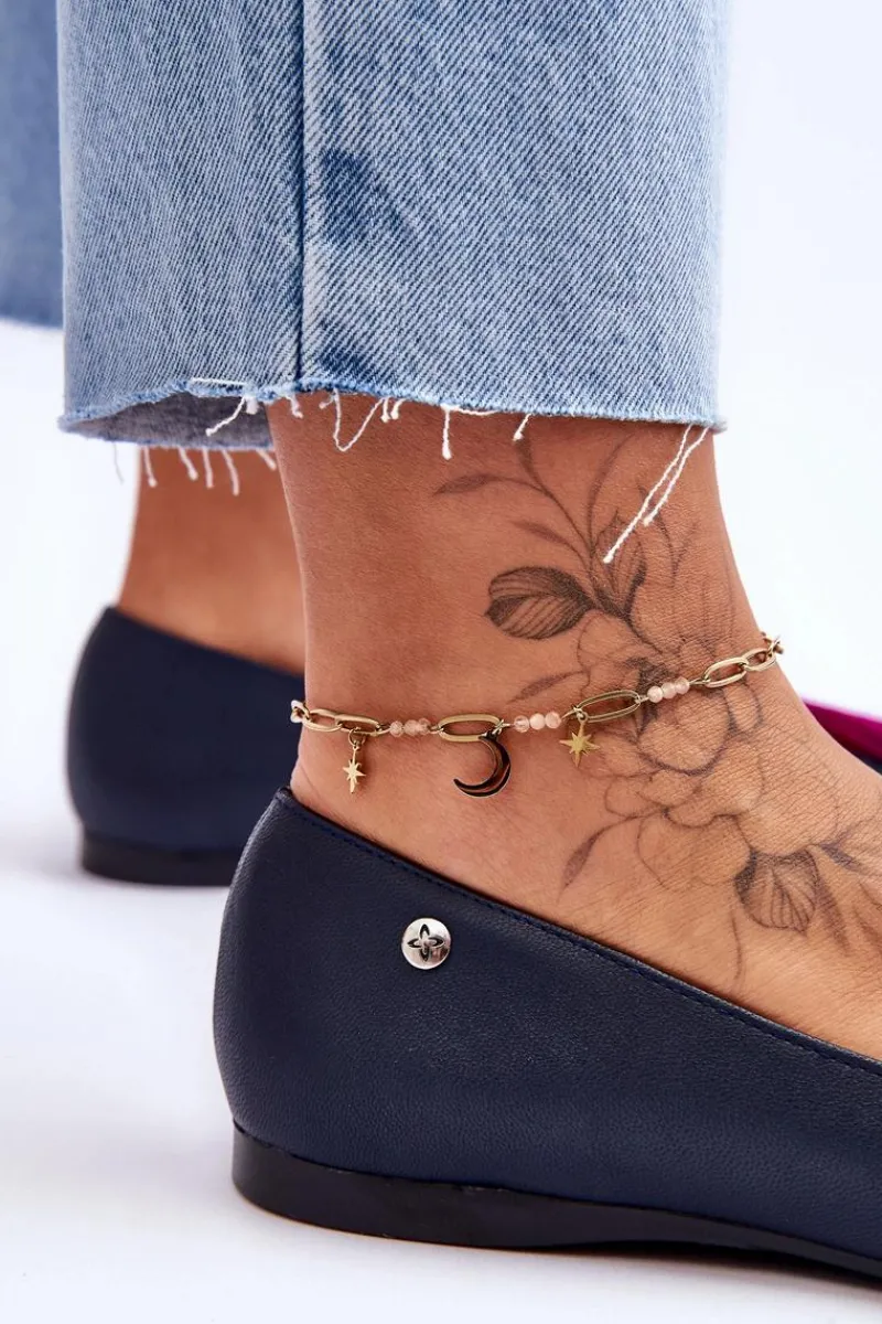 Clearance Maciejka Skórzane Baleriny Z Frędzlami 04016-17 Granatowe