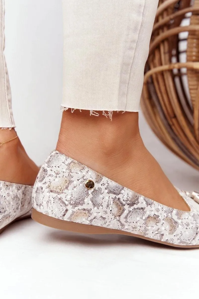 Baleriny Skórzane|Baleriny Klasyczne>Maciejka Skórzane Baleriny Z Frędzlami 04016-25 Beżowo-Złote