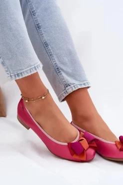 Online Maciejka Skórzane Baleriny Z Kokardką P6801-15 Fuksja