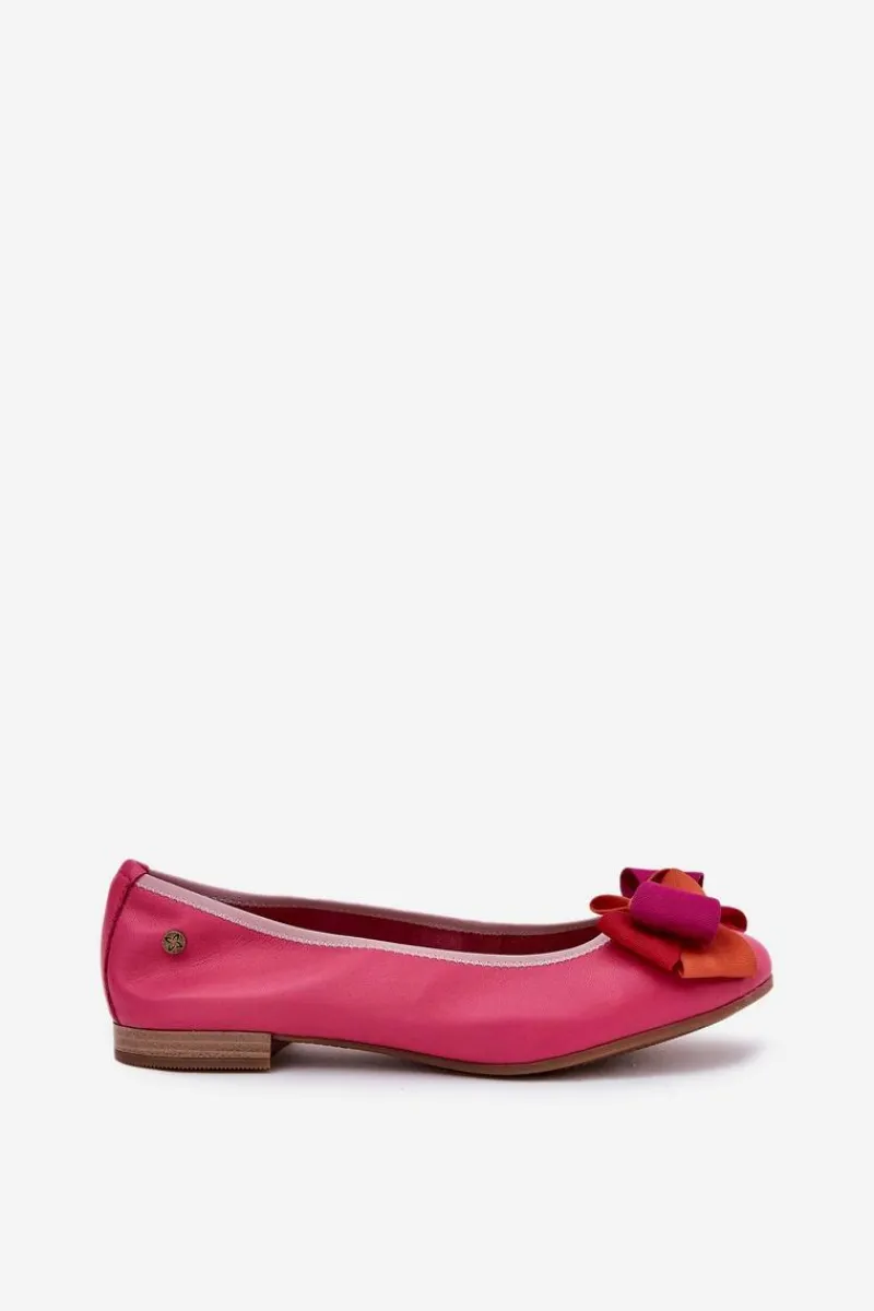 Online Maciejka Skórzane Baleriny Z Kokardką P6801-15 Fuksja