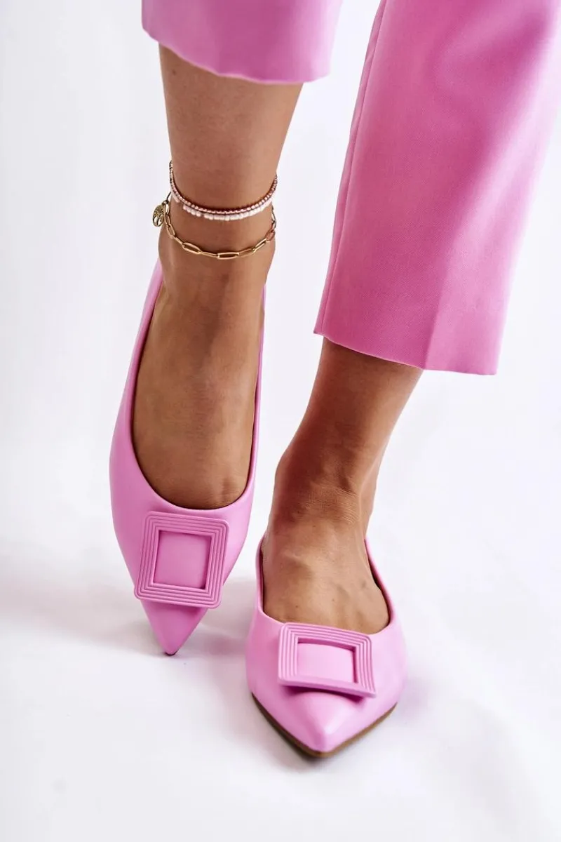 Online Skórzane Baleriny Z Ozdobą W Szpic Różowe Simone Damskie Baleriny Klasyczne